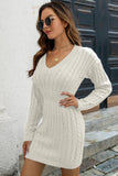 Cable-Knit V-Neck Long Sleeve Mini Sweater Dress Dresses