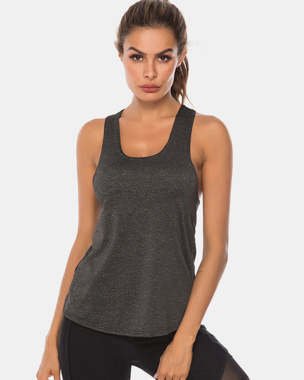 Full Size Scoop Neck Wide Strap Active Tank 