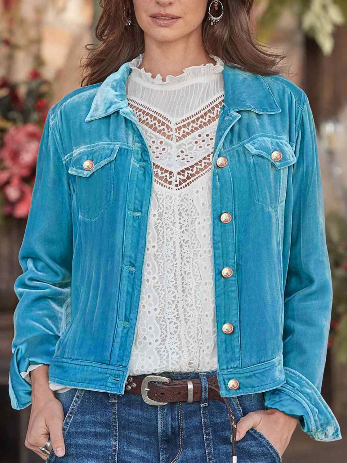 Button Up Long Sleeve Jacket with Chest Pockets 