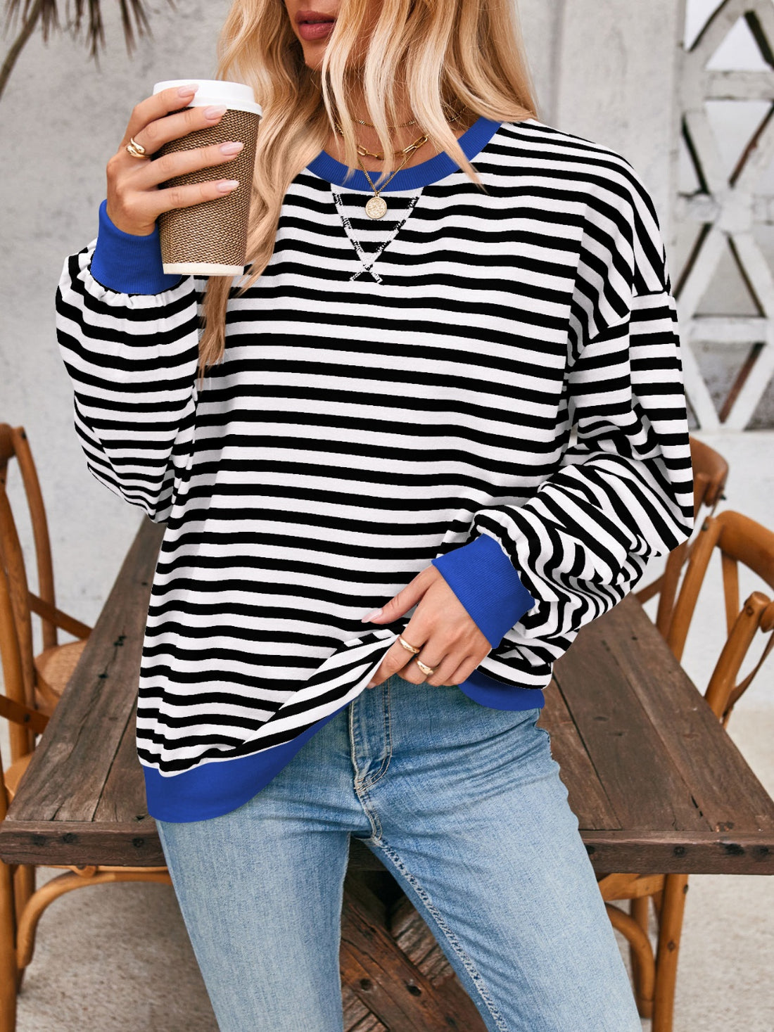 Lovelet Contrast Striped Long Sleeve Sweatshirt 