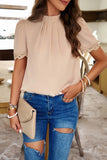 Devine Ruched Mock Neck Short Sleeve Blouse 