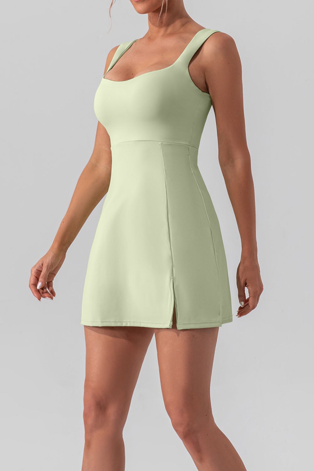 Square Neck Sleeveless Slit Mini Active Dress 