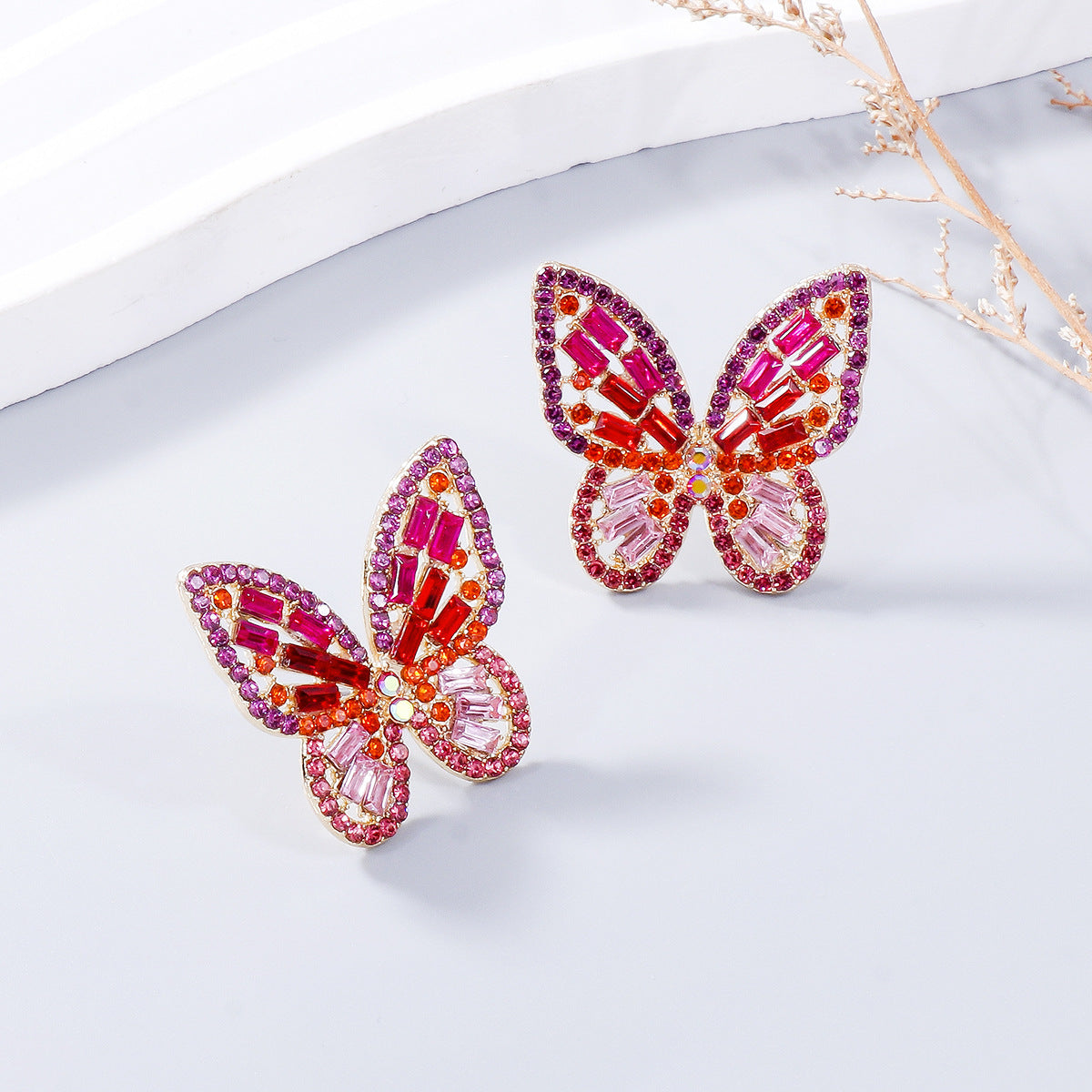 Alloy Inlaid Rhinestone Butterfly Earrings 