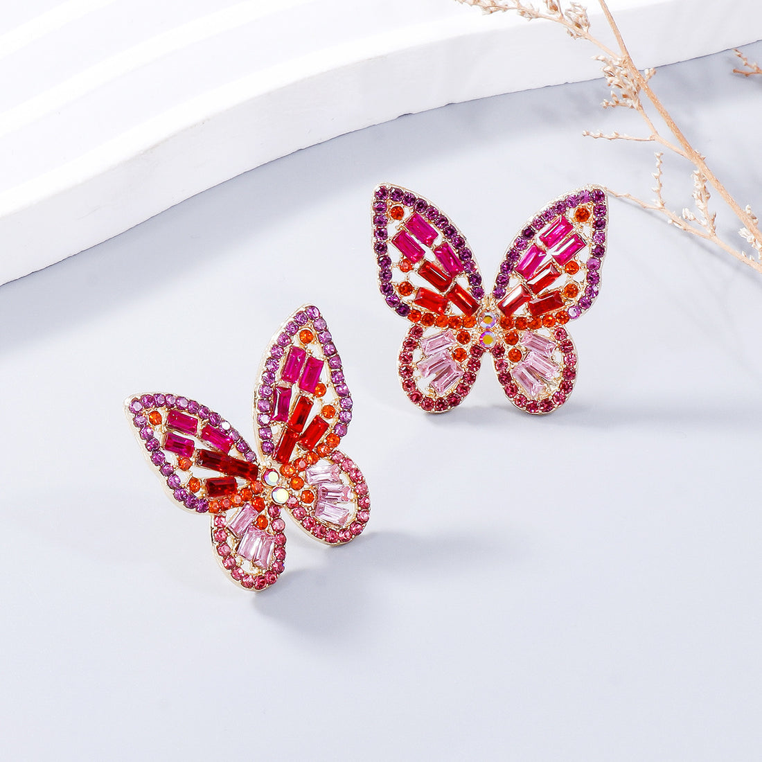 Alloy Inlaid Rhinestone Butterfly Earrings 