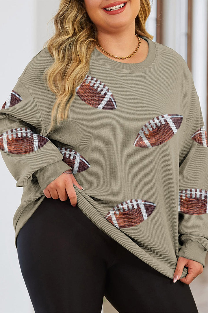 Plus Size Sequin Football Dropped Shoulder Sweatshirt 