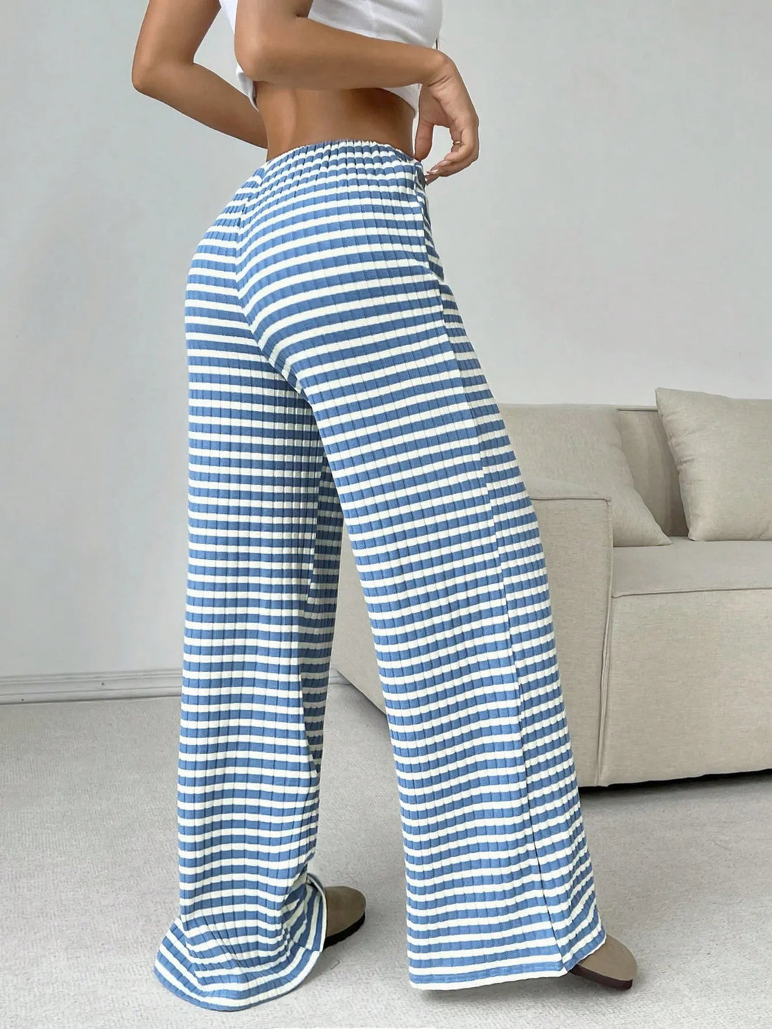 Striped Wide Leg Drawstring Pants 