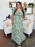 Double Take Full Size Printed Drawstring Short Sleeve Dress 