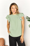 Perfee Pleated Detail Flutter Sleeve Blouse 
