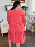 Double Take Full Size V-Neck Balloon Sleeve Tiered Dress with Pockets 
