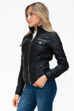 YMI Removable Faux Layered Multi-Pocket Jacket with Fuzzy Hood 