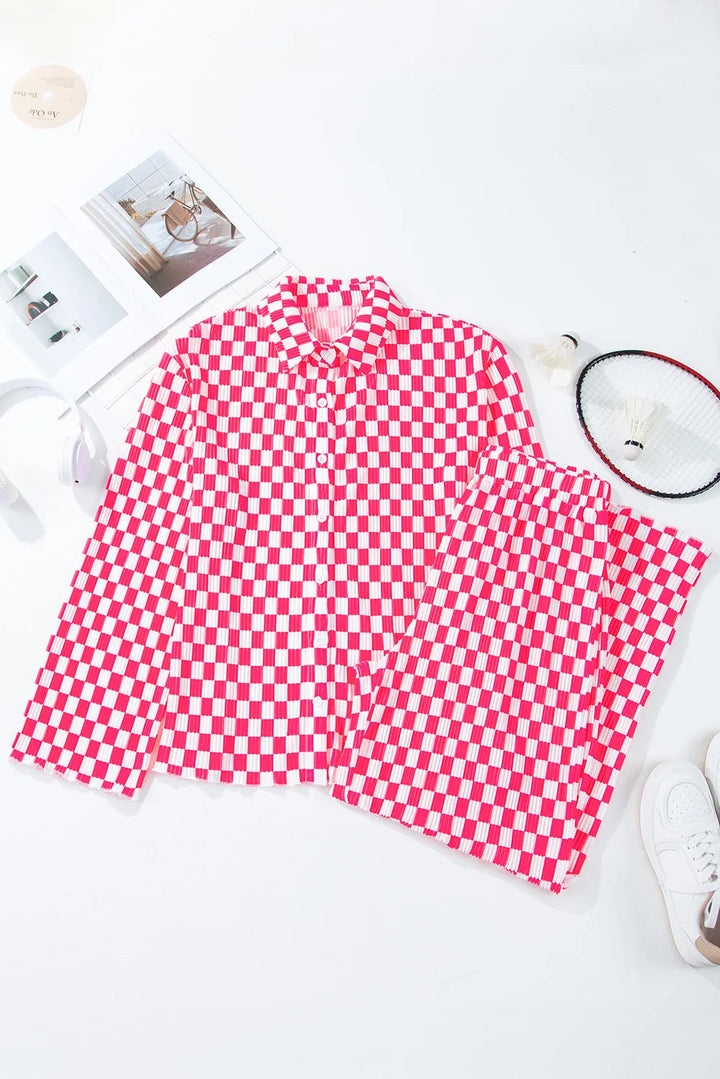 Checkered Button Up Top and Pants Lounge Set Lingerie & Nightwear