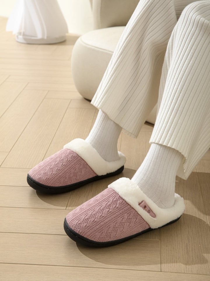 Horn Buckle Furry Texture Flat Slippers 