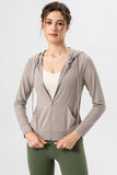 Drawstring Zip Up Hooded Active Outerwear 
