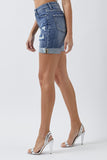 RISEN Full Size Distressed Rolled Denim Shorts with Pockets 