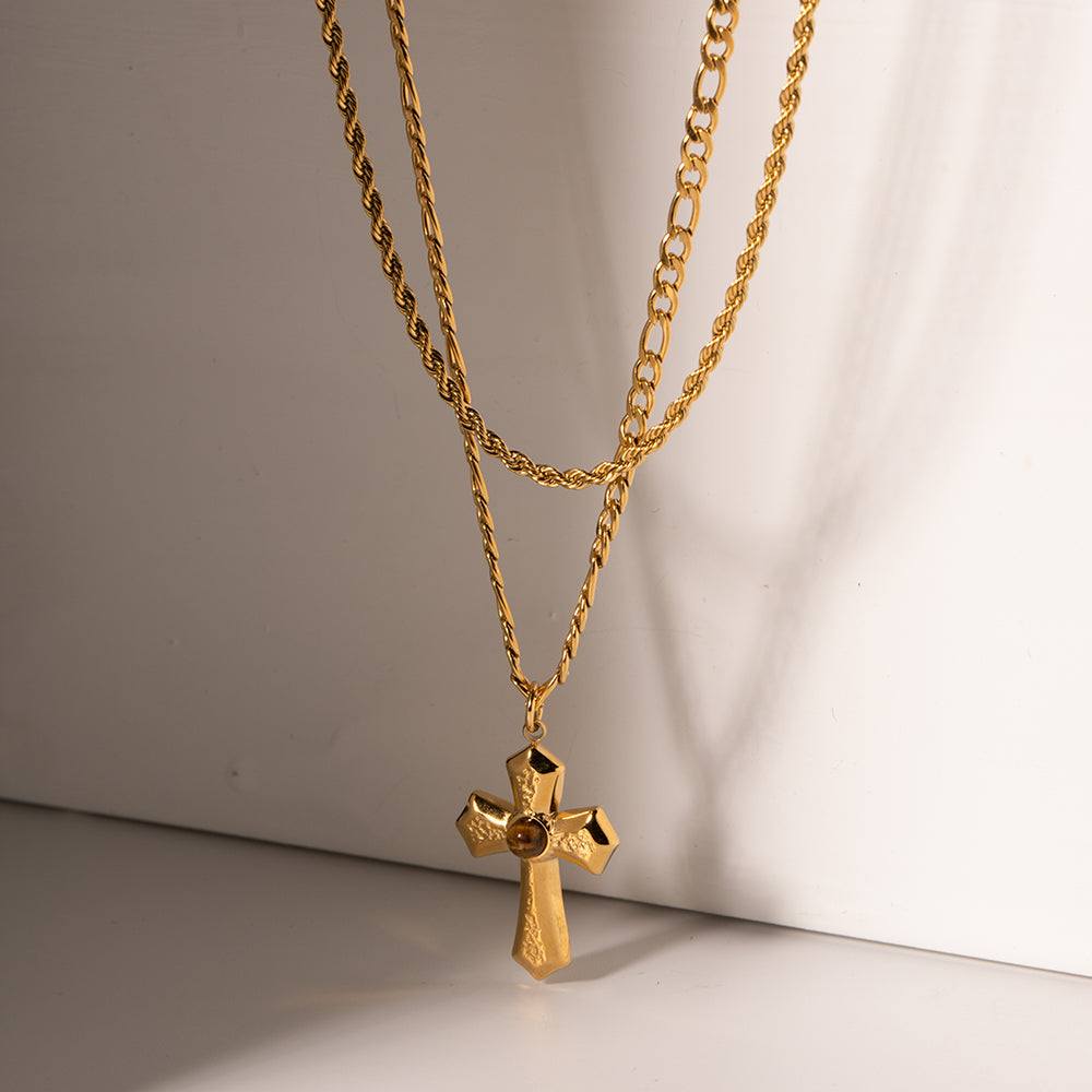 18K Gold-Plated Double Layered Cross Necklace 