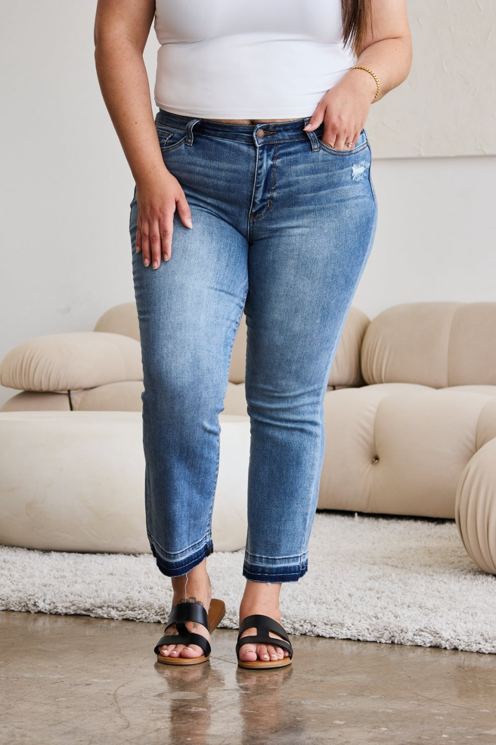 Judy Blue Full Size Release Hem Cropped Bootcut Jeans 