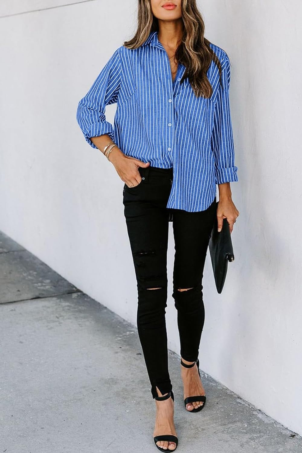 Lovelet Striped Button Up Long Sleeve Shirt 