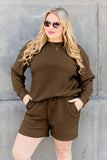 Double Take Full Size Texture Long Sleeve Top and Drawstring Shorts Set 