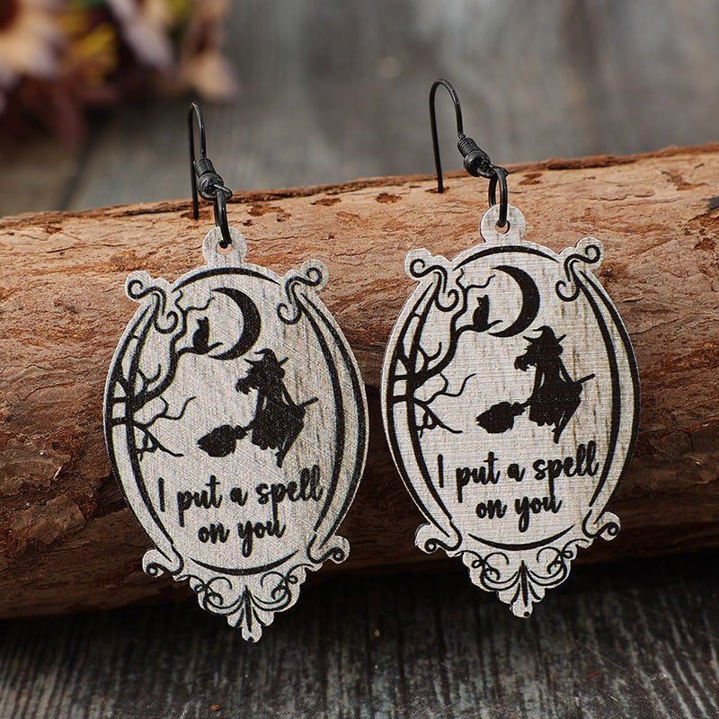 Witch Wooden Dangle Earrings 
