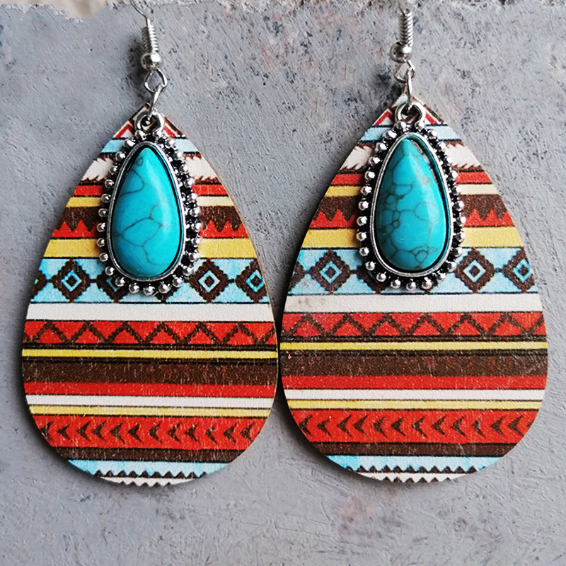 Artificial Turquoise Geometric Teardrop Earrings 