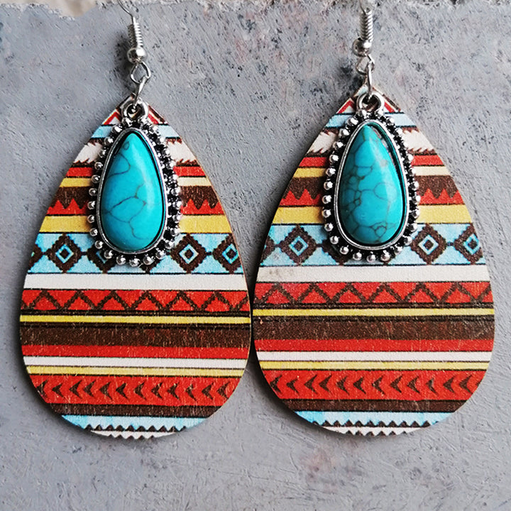 Artificial Turquoise Geometric Teardrop Earrings 