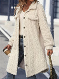 Fuzzy Button Up Long Sleeve Longline Coat 