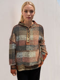 Double Take Full Size Plaid Dropped Shoulder Fleece Hoodie 