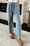 Myosotis Mineral Wash Drawstring Waist Loose Straight Denim Pants Bottoms/Jeans