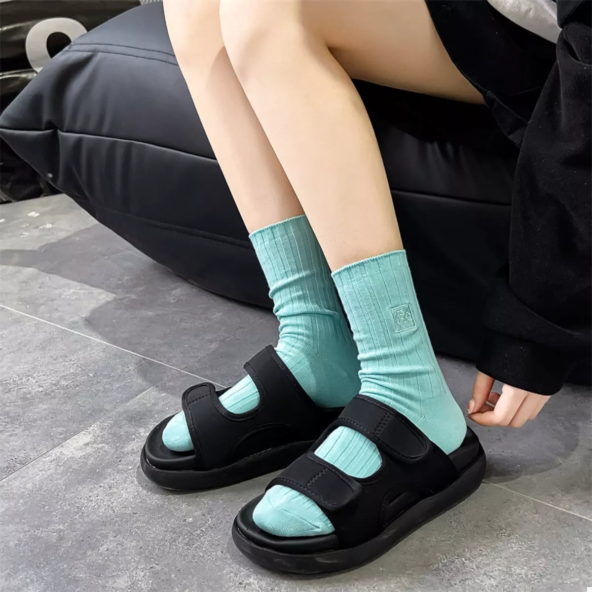 Breathable Ribbed Knit Crew Socks Lingerie & Nightwear