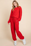 Super Lady Full Size Crinkle Check Round Neck Top and Pants Lounge Set 