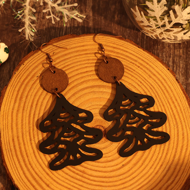 Wooden Cutout Tree Shape Earrings 