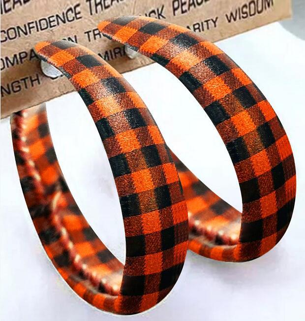 Plaid PU Leather Hoop Earrings 