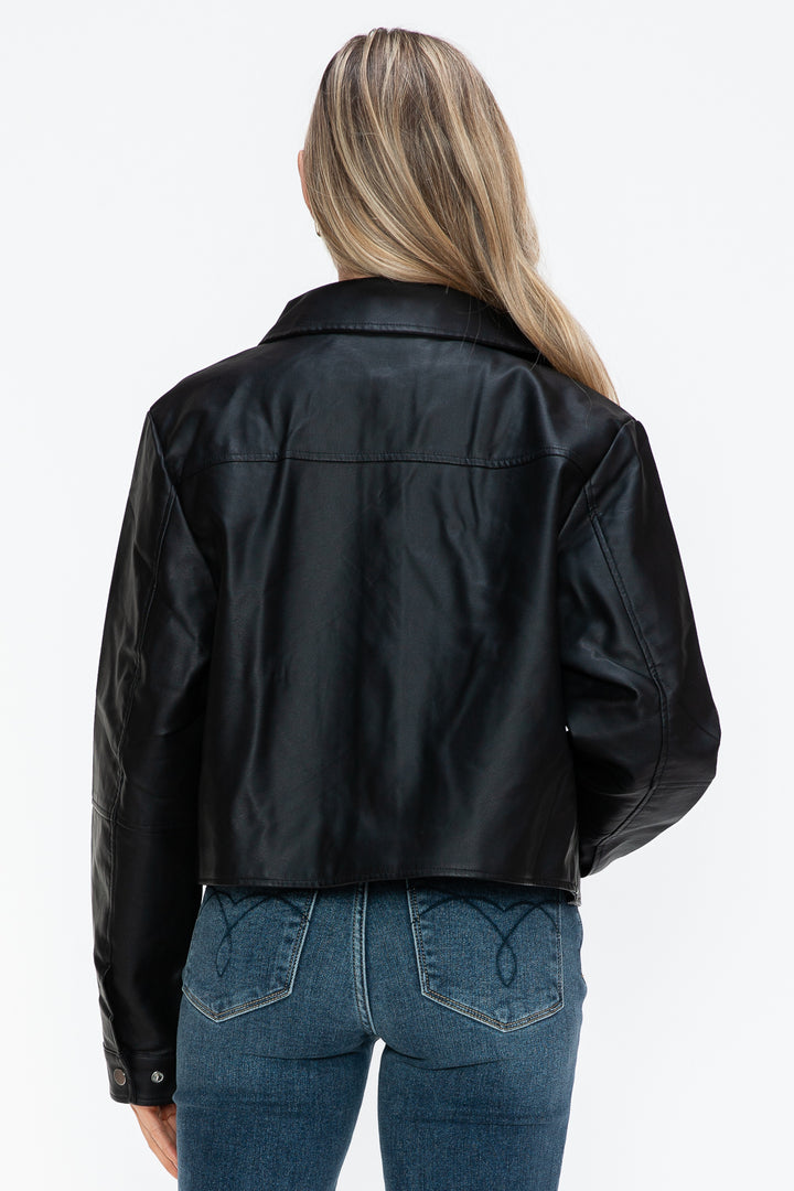 Snobbish Snap Down Long Sleeve PU Leather Jacket 
