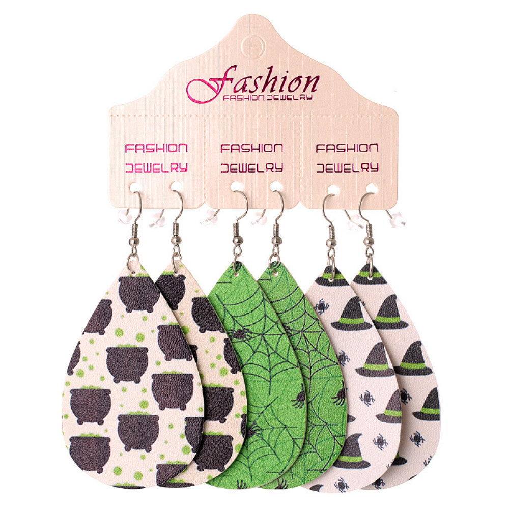 Halloween PU Teardrop Earrings Set 