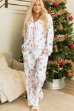 Christmas Printed Collared Neck Top and Pants Lounge Set 