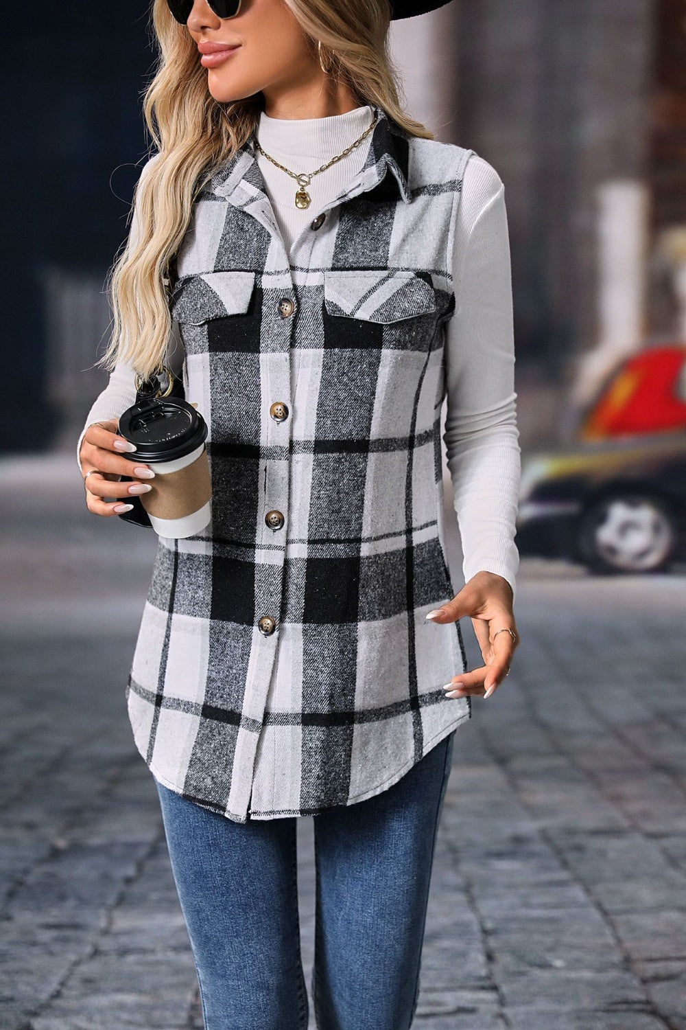 Plaid Button Up Vest Coat 