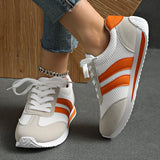 Striped Contrast Mesh Lace Up Sneakers 