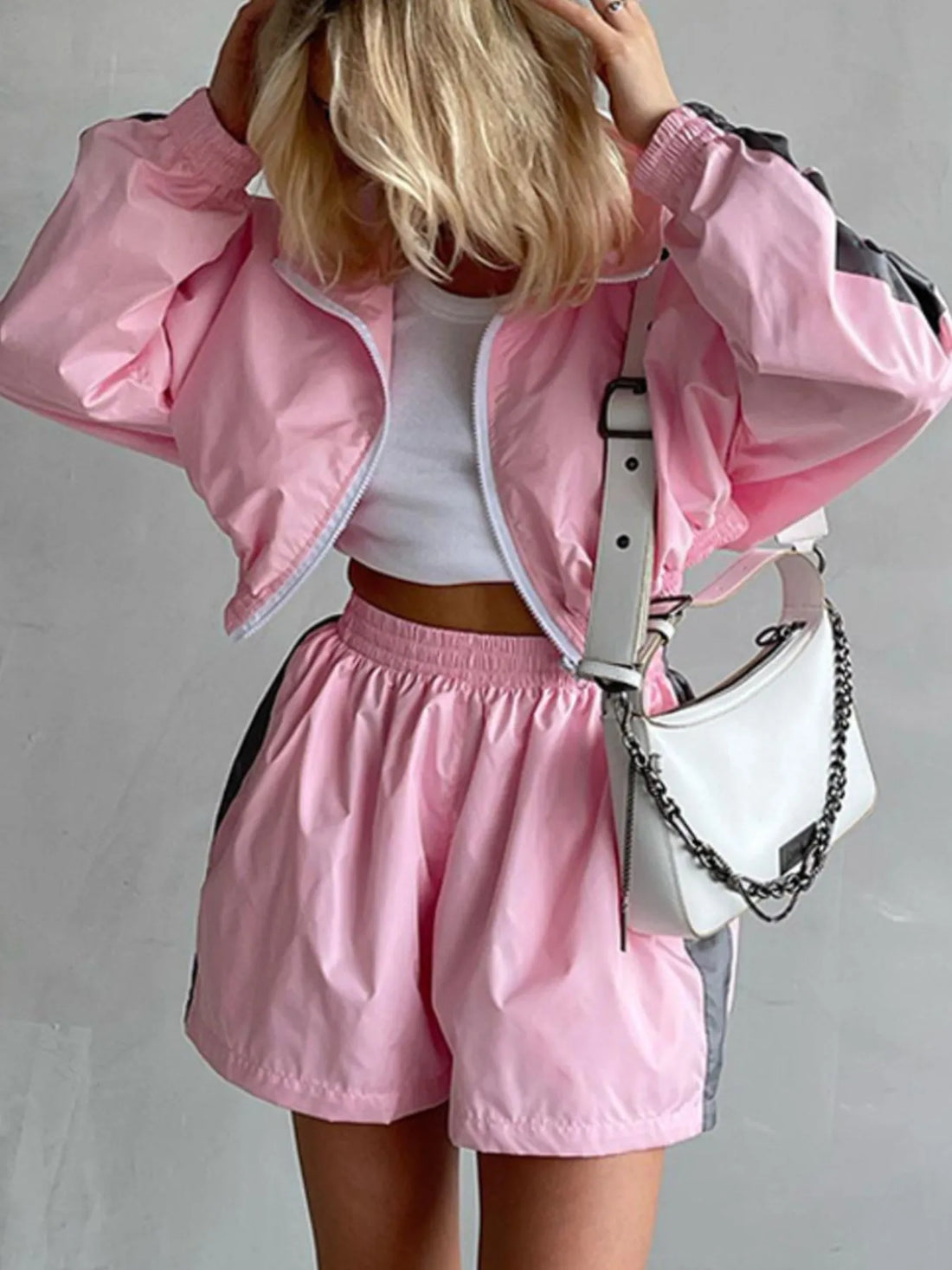 Zip Up Long Sleeve Jacket and Shorts Set Two Piece Dresses
