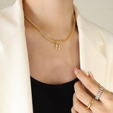 Brass Inlaid Zircon Letter Pendant Necklace 