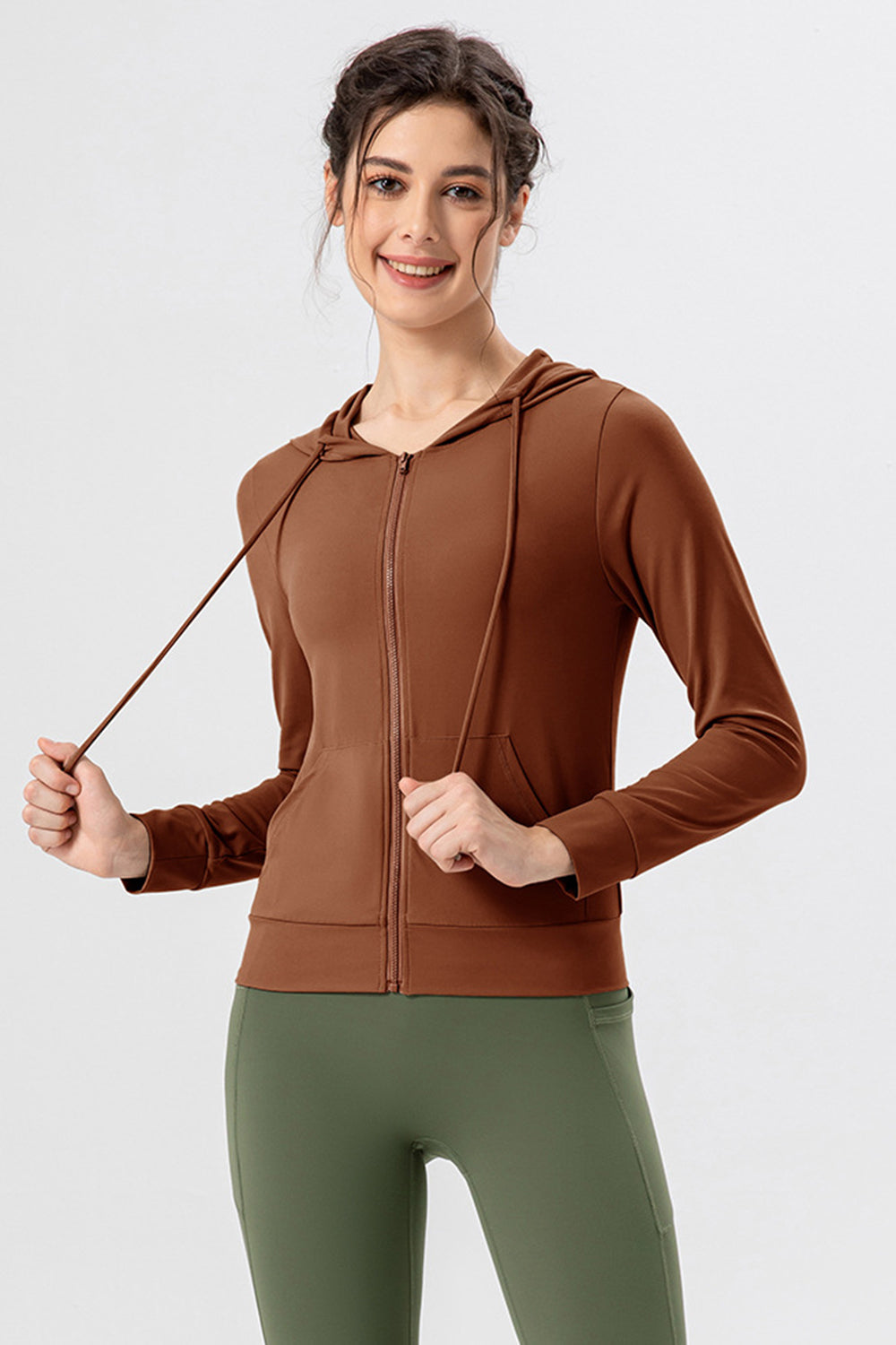 Drawstring Zip Up Hooded Active Outerwear 