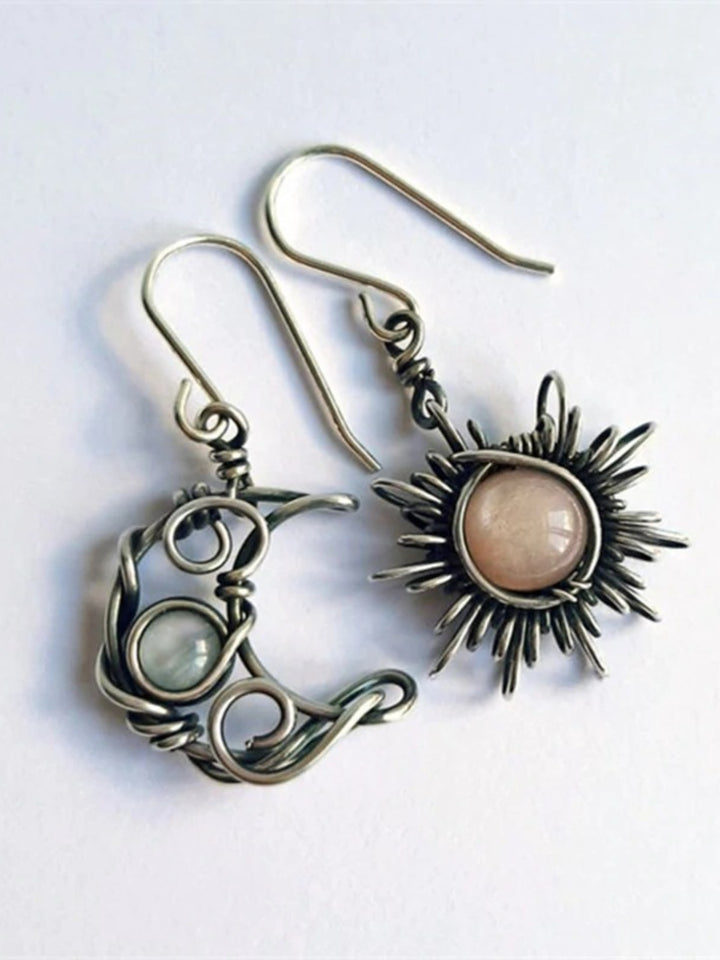 Alloy Moon & Sun Dangle Earrings 