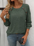 Mandy Decor Button Long Sleeve Ribbed T-Shirt 