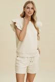 Double Take Full Size Texture Round Neck Ruffle Sleeve Top and Shorts Set 