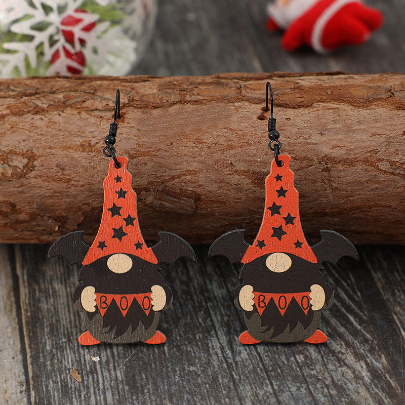 Wooden Point Hat Gnome Shape Earrings 