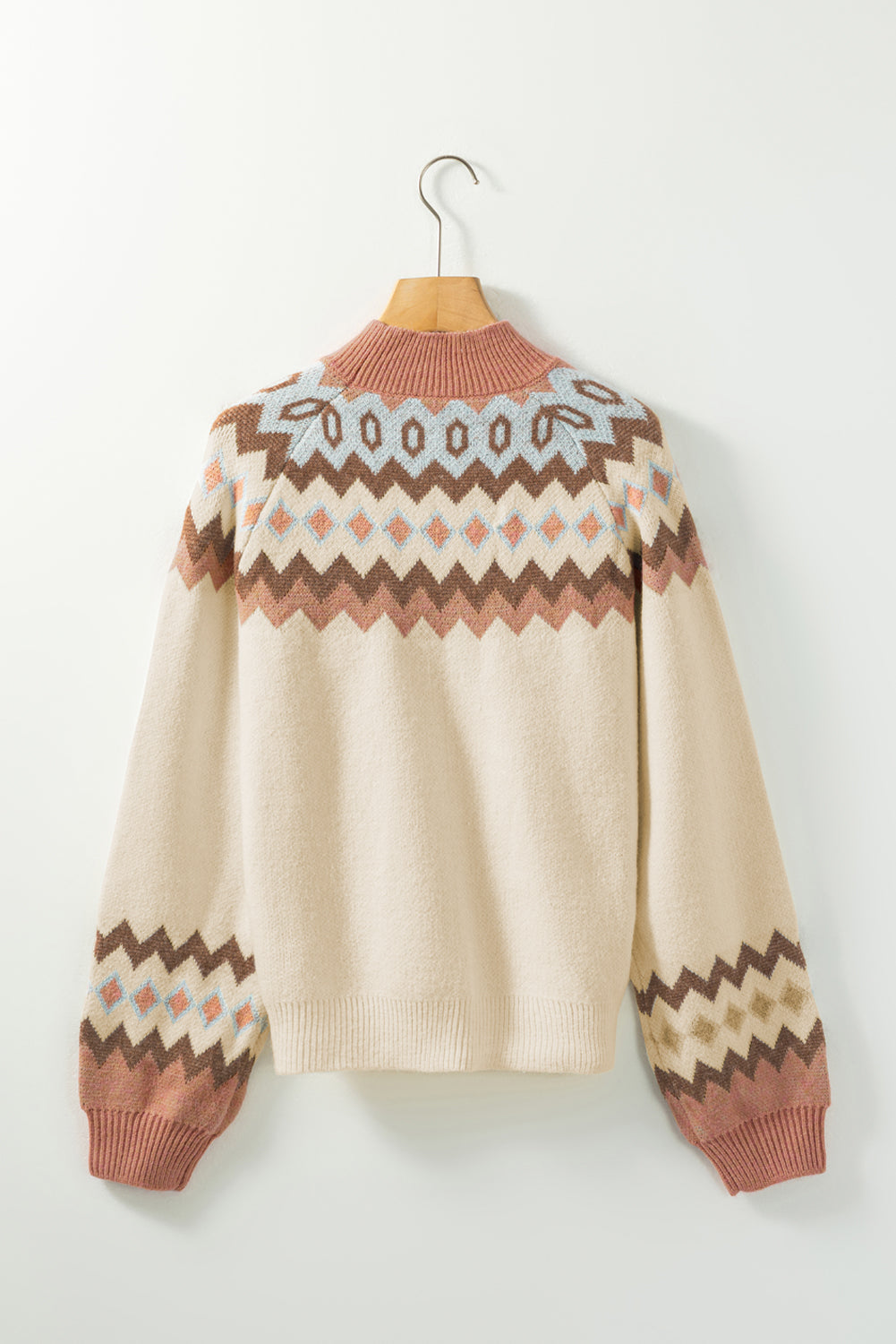 Geometric Mock Neck Long Sleeve Sweater 