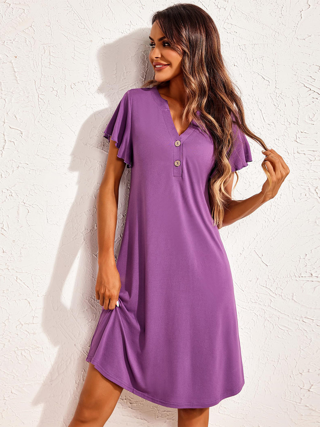 Notched Short Sleeve Lounge Dress 