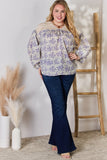 Hailey & Co Full Size Lace Detail Printed Blouse 