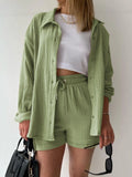 Textured Button Up Shirt and Shorts Set Two Piece Dresses