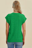 Double Take Full Size Cable-Knit Round Neck Cap Sleeve Sweater 