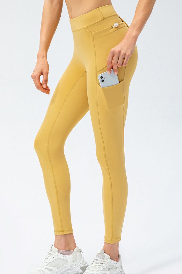 Full Size Slim Fit High Waist Long Sports Pants with Pockets 